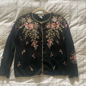 Embroidered floral vintage heirloom collectibles sweater